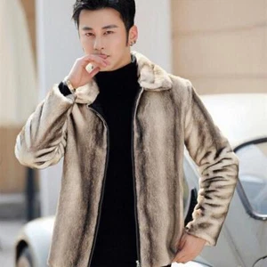 Winter Mens Faux Mink Fur Short Coat Overcoat Lapel Collar Outwears Zip Slim Fit - Picture 1 of 20