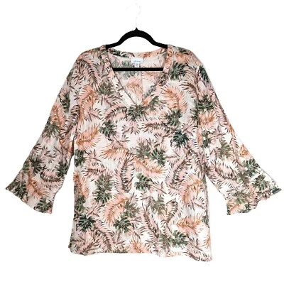 J Jill Love 亚麻束腰上衣女式 XLT 码高花卉印花 Cottagecore 全新 — 第 1/4 张图片