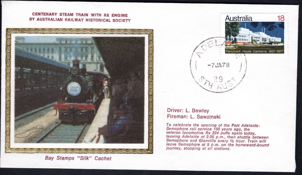 SELLOS DE BAHÍA Cubierta de Seda Australia Tren de Vapor Motor RX Sociedad Ferroviaria Histórica Foto 1 de 1