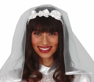 White Veil With Roses Headband Bride to Be Hen Night Party Wedding Fancy Dress - Picture 1 of 1