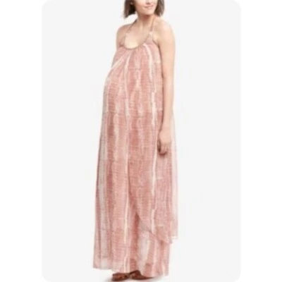 Wendy Bellissimo Maternity Pink Printed Halter Maxi Dress M - Image 1 of 4