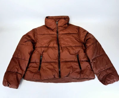 Old Navy 棕色 Puffer 外套夹克女式 XL 英寸拉链口袋防水 — 第 1/4 张图片