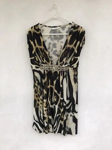 ☘️Womens Camilla Viscose Beaded Animal Print Semi Sheer Blouse Top Tee Size 12 ? - Foto 1 di 12