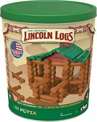K'nex Lincoln Logs (00854) 100th Anniversary Tin Building Set Ages 3