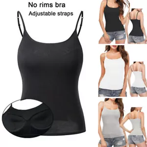 Women Stretch Cami with Built-in Shelf Bra Tank Tops Yoga Basic Vest Body Shaper - Picture 1 of 30