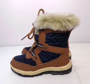 Bearpaw Casual Boots Girls Marina Faux Fur Navy Brown Youth Winter Size 13 - Picture 1 of 8