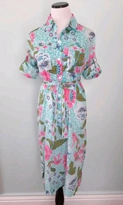 Vintage Shirt Dress Belted Button Down Lightweight Cotton Pullitzer Print Small - Picture 1 of 9
