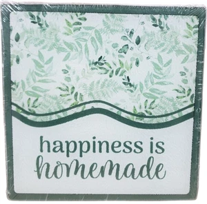 Round Glass Cutting Board/Trivet, 8"x8", GREEN LEAVES & HAPPINESS IS HOMEMADE,GR - Picture 1 of 6