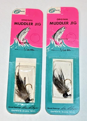 Vintage Gapen's Original Muddler Jigs on Cards Gapen's Anoka, Minnesota 1/16 Oz - Image 1 of 2