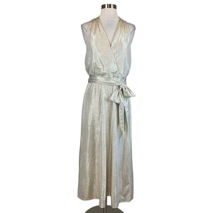 Ralph Lauren Women's Cocktail Dress Size 12 Gold Metallic Halter Sleeveless Wrap - Picture 1 of 12
