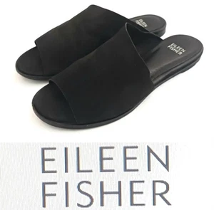Eileen Fisher Rue Pantoletten •8,5• Nubuk gewalktes Leder flache Sandalen gebogene Riemen - Bild 1 von 8