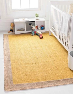 Rug Yellow Jute Natural Handmade Braided Farmhouse Decor Rustic Modern Carpet - Picture 1 of 13