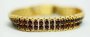 Art Deco Gild Gold Rose Cut Bohemian Garnet Tennis Bracelet Brickwork Box Clasp - Picture 1 of 14