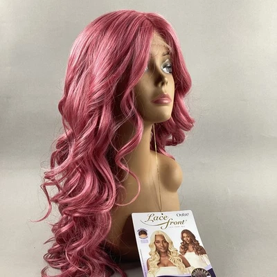 Haseena Long Wavy #Rouge Pink Synthetic Lace Front Wig - Image 1 of 4