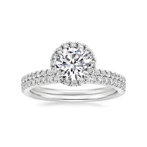2.5 Carat Round Cubic Zirconia Halo Bridal Ring Set in Yellow Gold-Plated Silver - Picture 1 of 4