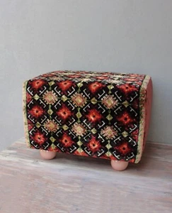 Embroidered Kilim Ottoman, Vintage Embroidery Pouf - Picture 1 of 5