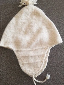 Hand-made~ Vintage ~ Wool ~ Cream Colored ~ Pull-On Hat ~ Tie Closure - Picture 1 of 6