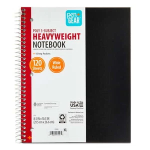 Wide Ruled 3-Subject Poly Notebook, Black, 8.5" x 10.5", 120 Sheets - Picture 1 of 5