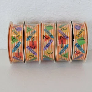 Lot of 5 Crayola Color Fun 7/8" x 8' Ribbon Spools Grosgrain Crayon School Craft - Picture 1 of 6