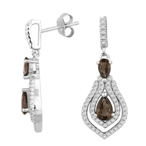 Sterling Silver Brown Smoky Quartz Topaz Earrings - Picture 1 of 1