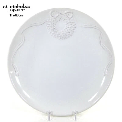 St. Nicholas Square TRADITIONS 10.75" Dinner Plate Antique White Embossed Wreath - Image 1 of 4