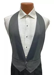 Men's Grey Tuxedo Vest with Satin Lapels Open Back Wedding Morning Dress S/M - Picture 1 of 3