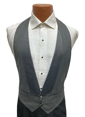 Men's Grey Tuxedo Vest with Satin Lapels Open Back Wedding Morning Dress S/M - Image 1 of 3