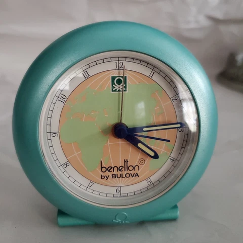 Rare Pearl Aqua Vintage Benetton By Bulova Desk Alarm Clock Germany Cover
