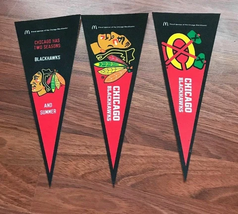 McDonalds 2014 Promo Chicago Blackhawks Mini Pennant Set  12"x5" All 3 Designs Cover