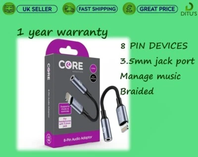 Core 8-Pin 3.5mm Headphone Jack Adapter for Apple iPhone - Image 1 of 4