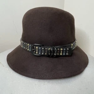 FILIPPO CATARZI Women NWT Brown Wool Hat w/Studded Leather Band Sz Med / Lrg NEW - Picture 1 of 15