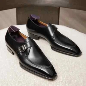 Handmade Men black Leather buckle shoes, Men tuxedo shoes, elegant shoes men - Picture 1 of 4