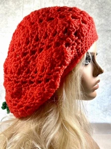 NEW Women's Handmade SLOUCHY Beanie Rasta EXTRA BAGGIE Hat PUMPKIN Orange Fall - Picture 1 of 9