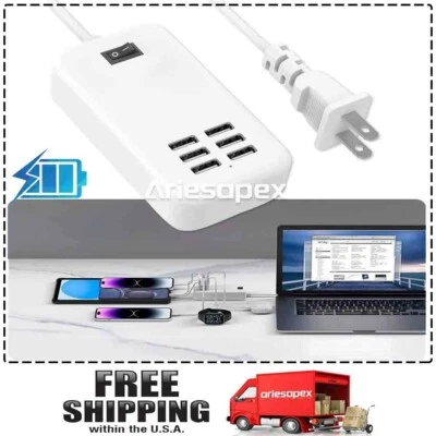 6 Port USB Hub Fast Wall Charger Station Multi-Function Desktop AC Power Adapter - Image 1 of 4