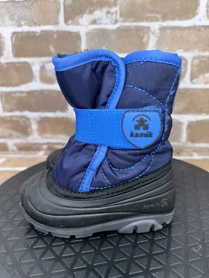 Kamik Snowbug 海军蓝冬季毛皮衬里雪地靴 学步儿童 男孩 5 码 — 第 1/4 张图片