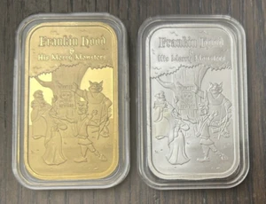 PEM 1 Oz .999 2 Bar Set Twisted Tales Silver Franklin Hood Proof & Gold Gilded - Picture 1 of 8