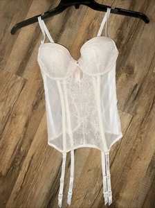 Corsetto Victoria's Secret in pizzo e rete con giarrettiere taglia 34B bustier cocco zip laterale - Foto 1 di 13
