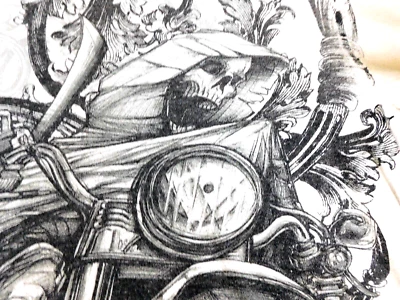 Camiseta Esqueleto Parca En Motocicleta Gildan Algodón Pesado 42" Pecho De Colección Foto 1 de 4