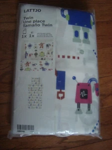 Ikea LATTJO Doppelbettbezug mit Kissenbezug weiß mehrfarbig ROBOTER Kinder - Bild 1 von 10