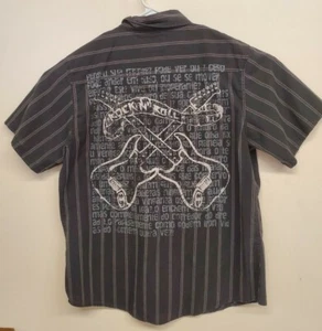 Mens Machine Pearl Snap Black Striped  Western Rock A Billy Shirt Sz-M FREE SHIP - Picture 1 of 7