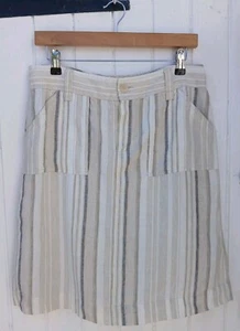 MASSIMO DUTTI WOMEN BEIGE STRIPPED SKIRT - 100% LINEN - POCKETS - UK 10 - 30'' W - Picture 1 of 15
