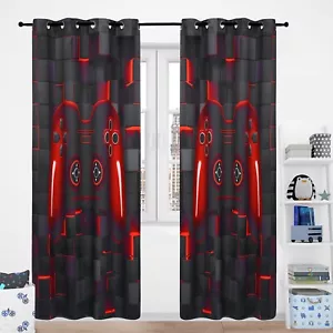 PERFEMET Kids Bedroom Curtains 2 Panels Black Red Video Game Console Blackout... - Picture 1 of 7