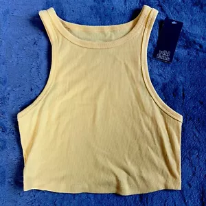 Sleeveless Racerback Sports Crop Tank Top High Neck Fitted New Yellow Summer - Picture 1 of 6