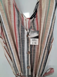 *BNWT* Multi striped Linen Sleeveless Playsuit - 100% cotton - Size 18 RRP £18 - Picture 1 of 10