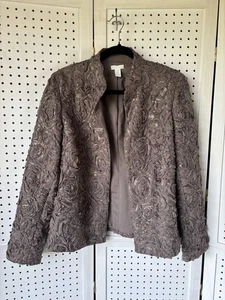 Chico's Embellished Sequin Blazer Brown Taupe Open Front Size 1 (M 8/10) - Picture 1 of 8