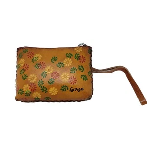 Cartera de muñeca de cuero de los años 70 hecha a mano y estampada Las Vegas recuerdo cuero real - Imagen 1 de 5