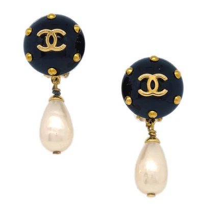Pendientes colgantes Chanel perlas artificiales clip oro 96C 186236 Foto 1 de 4