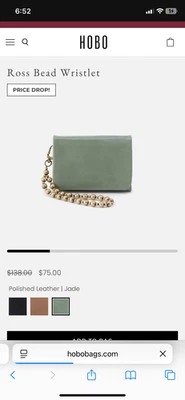 NWT HOBO BEADED LEATHER CLUTCH WRISTLET - JADE  (GREEN) Foto 1 de 4