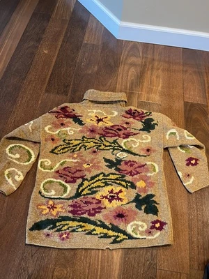 Suéter Tricot Vintage Express Para Mujer Pequeño Multicolor Floral Grueso Tejido a Mano Foto 1 de 4