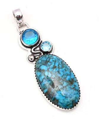 Ciondolo turchese pietra preziosa argento sterling 925 ciondolo gioiello... - Immagine 1 di 4
